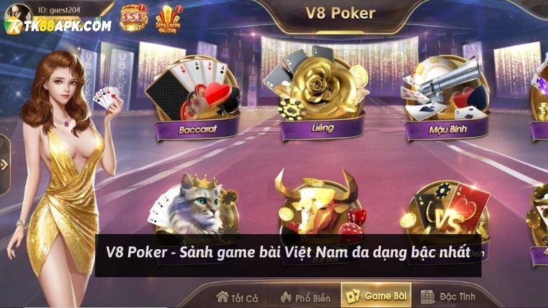 V8 Poker - Sảnh game bài đổi thưởng Tk88 apk đa dạng, thú vị
