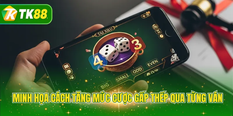 Minh họa cách tăng mức cược gấp thếp qua từng ván